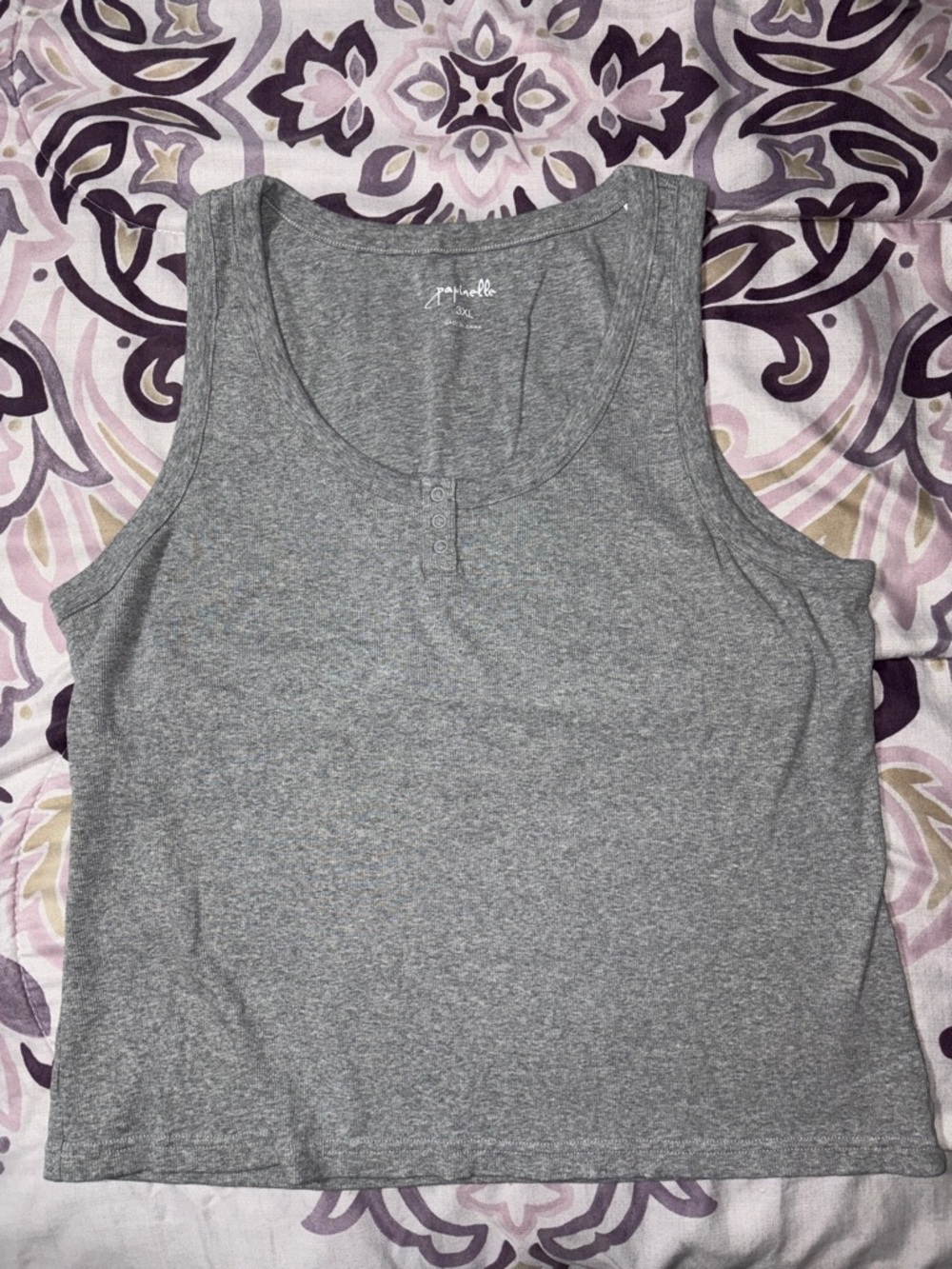 Light Gray Scoop Henley Tank with built in support